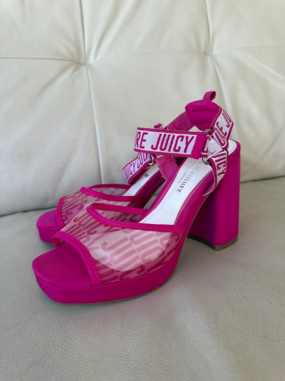 Juicy Couture Fuchsia Mesh Platform Block Heels, size 8